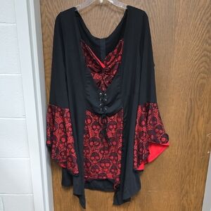 SHEIN Black and Red Lace Peasant Mini Dress